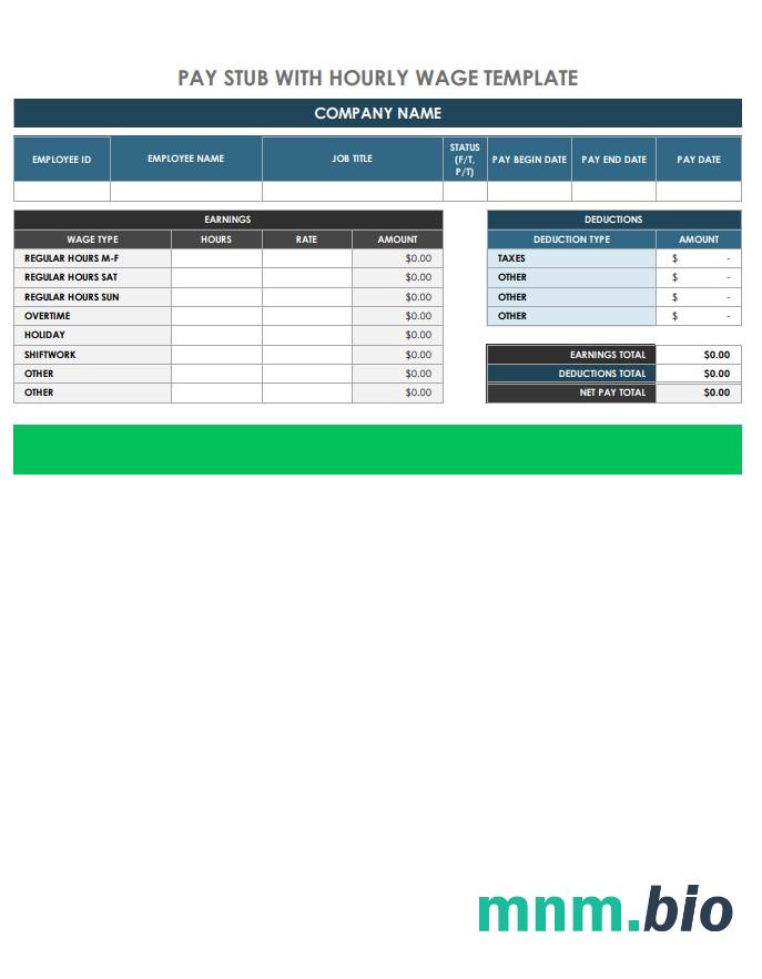 Płaca godzinowa paystub Word i PDF szablon, Wersja 2